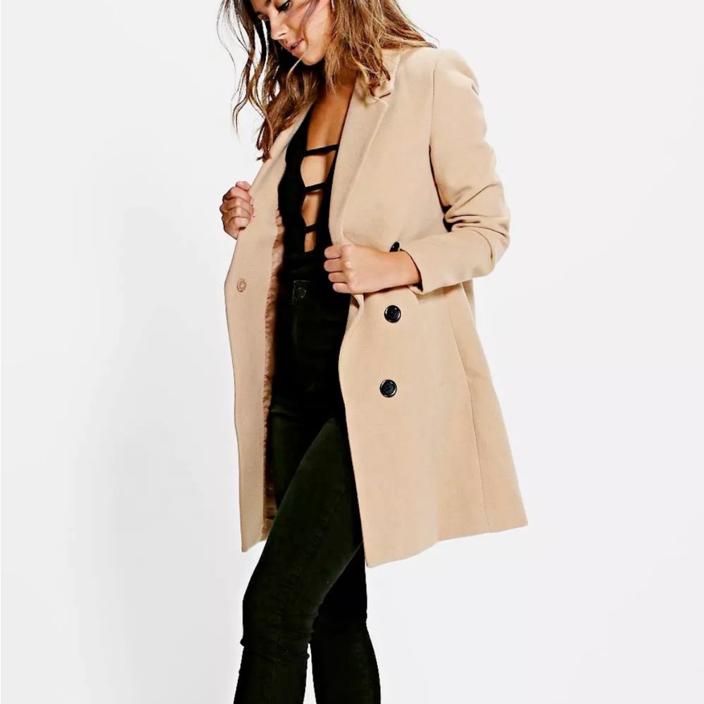 Boohoo Petite Double Breasted Camel Duster Coat